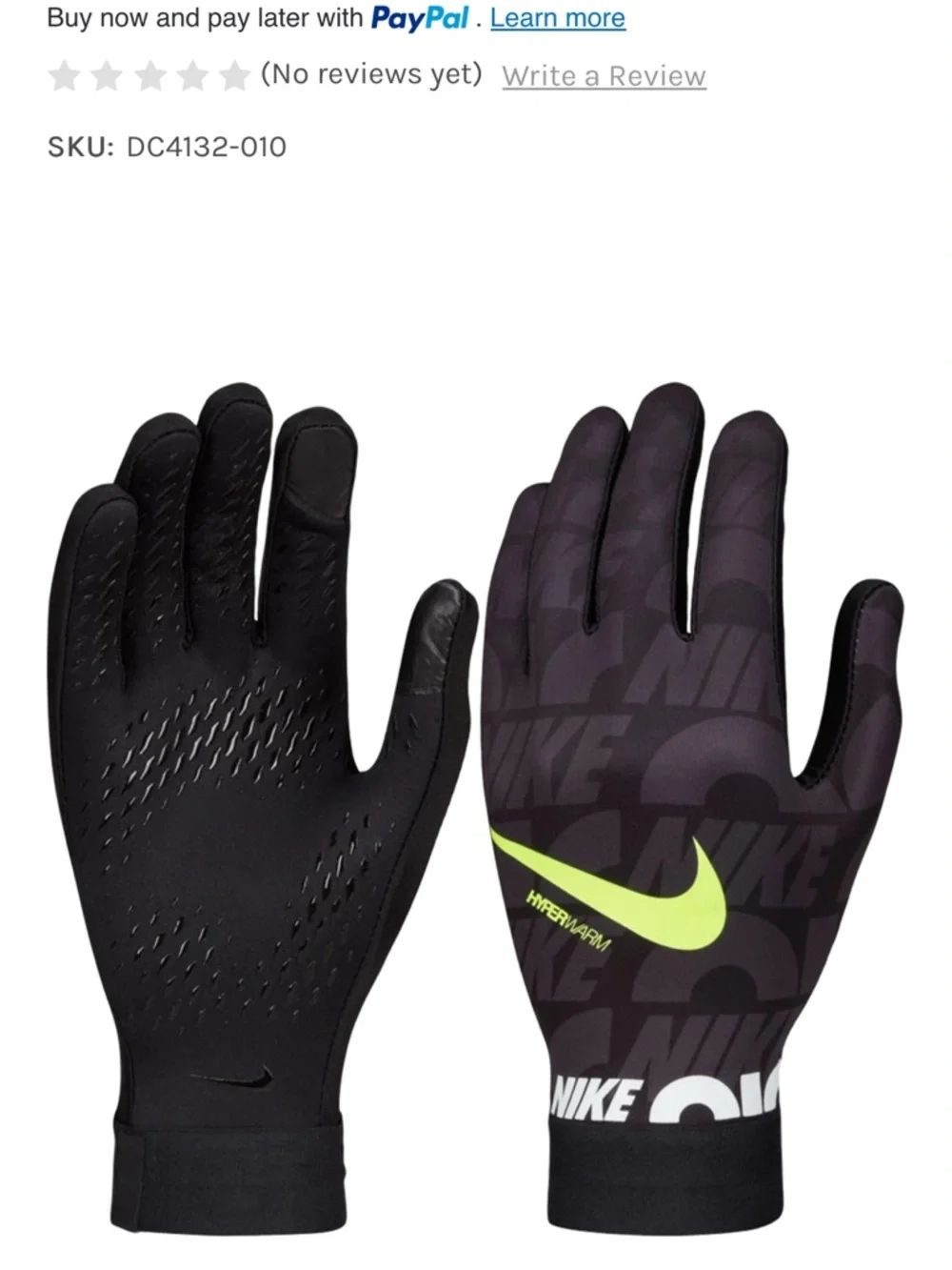 Nike HyperWarm Gloves Boys Size S (8–10) Black Thermal Sports Running